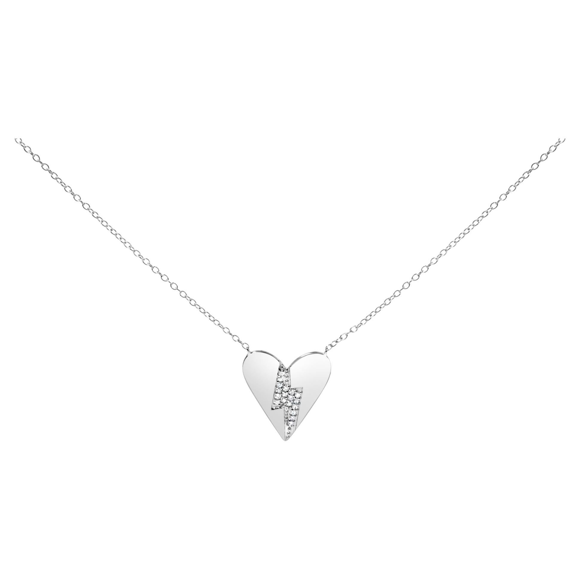 .925 Sterling Silver Diamond Broken Heart Pendant Necklace