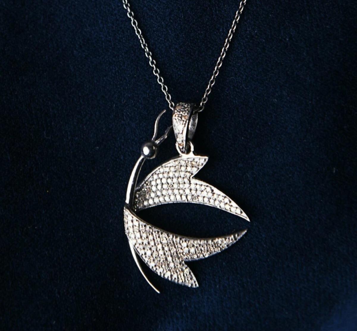 Women's or Men's 925 Sterling Silver Diamond Butterfly Necklace Natural Diamond Insect Necklace. For Sale