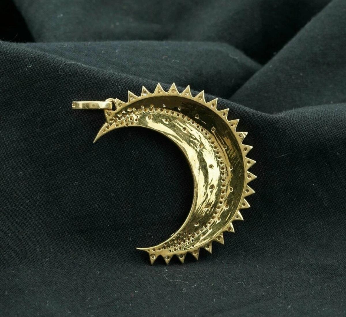 Pendentif croissant de lune en argent 925 avec diamants Pendentif en émail turquoise Cadeau. en vente 4
