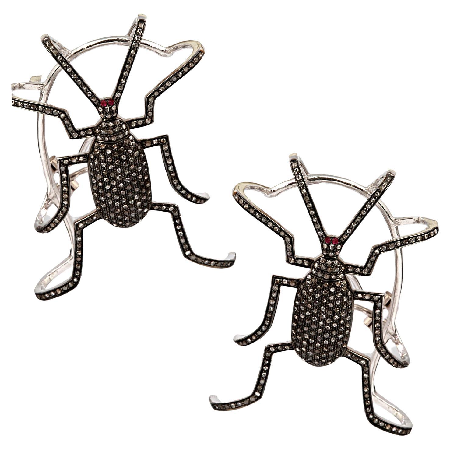 925 Sterling Silver 1.59cts Diamond spider  Earring