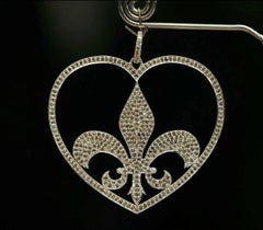925 Sterling Silver Diamond Fleur De Lis Heart Pendant Unisex Diamond Jewelry.