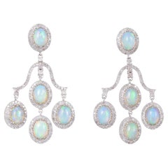 925 Sterling Silver 3.75cts Diamond & 13.50cts Opal Earring