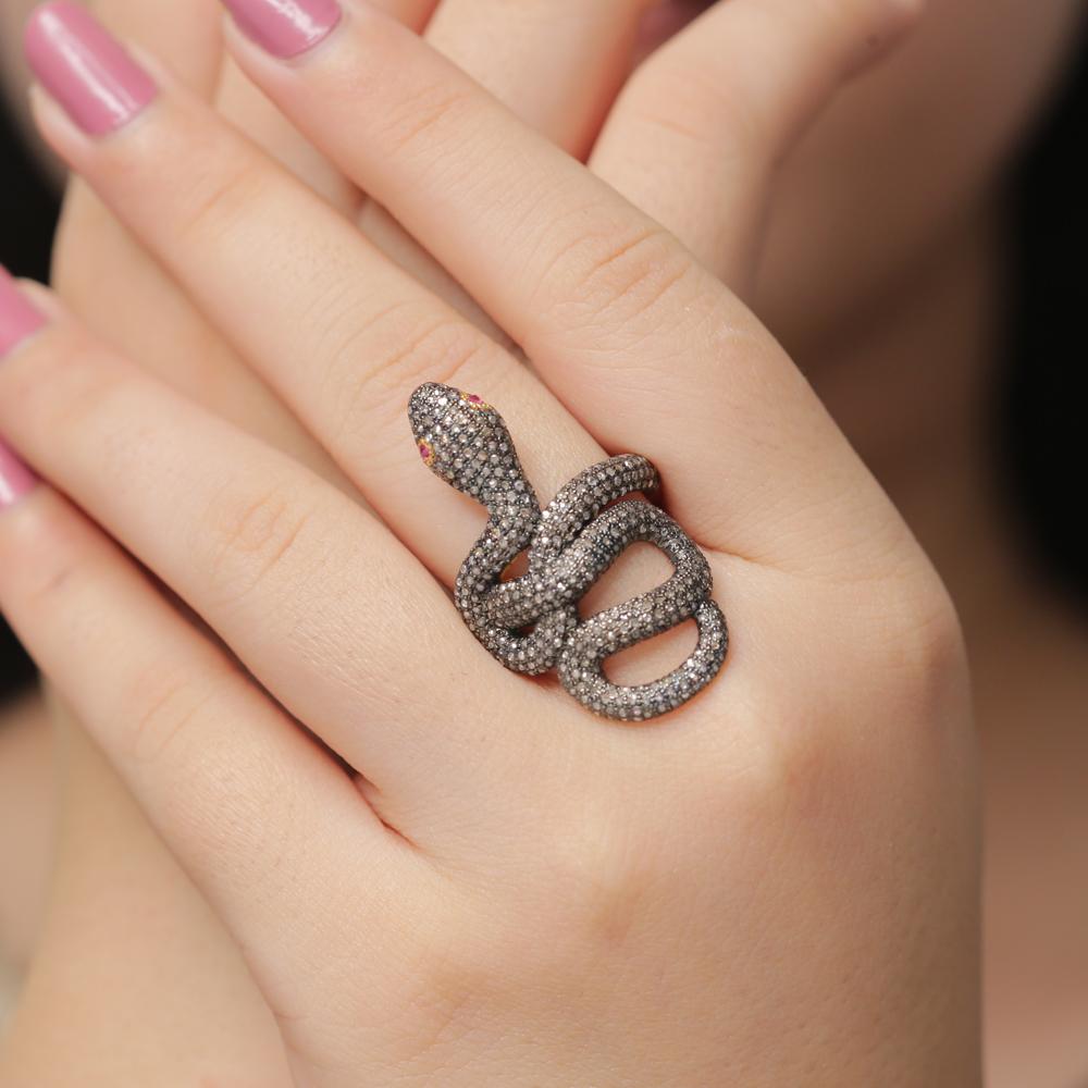 925 Sterling Silver 1.25cts Diamond snake cocktail  Ring 2