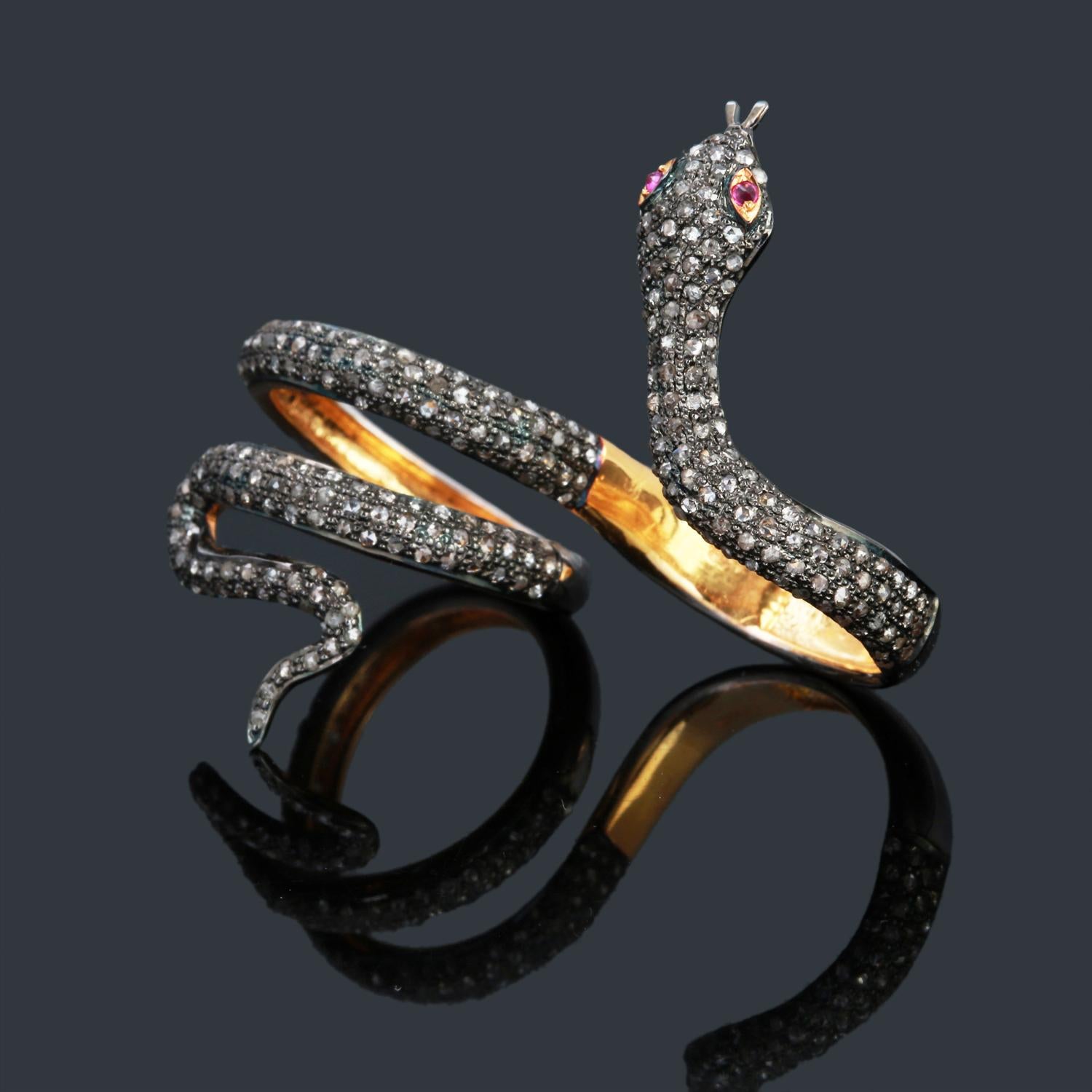 925 Sterling Silver 2.00cts Diamond snake cocktail  Ring 3