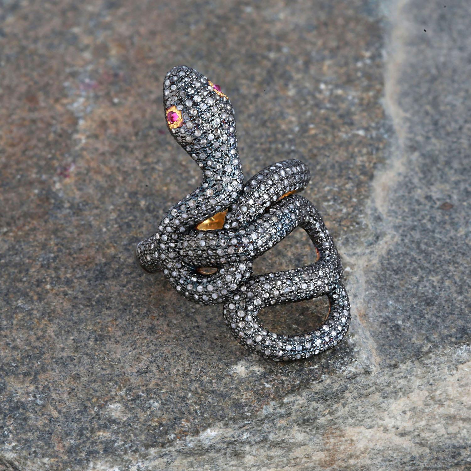 925 Sterling Silver 1.25cts Diamond snake cocktail  Ring 3