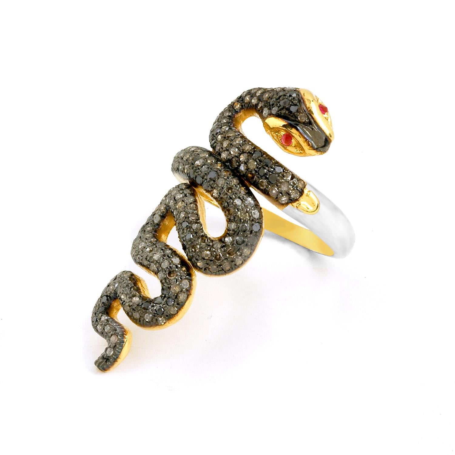 925 Sterling Silver 1.00cts Diamond snake cocktail ring 3