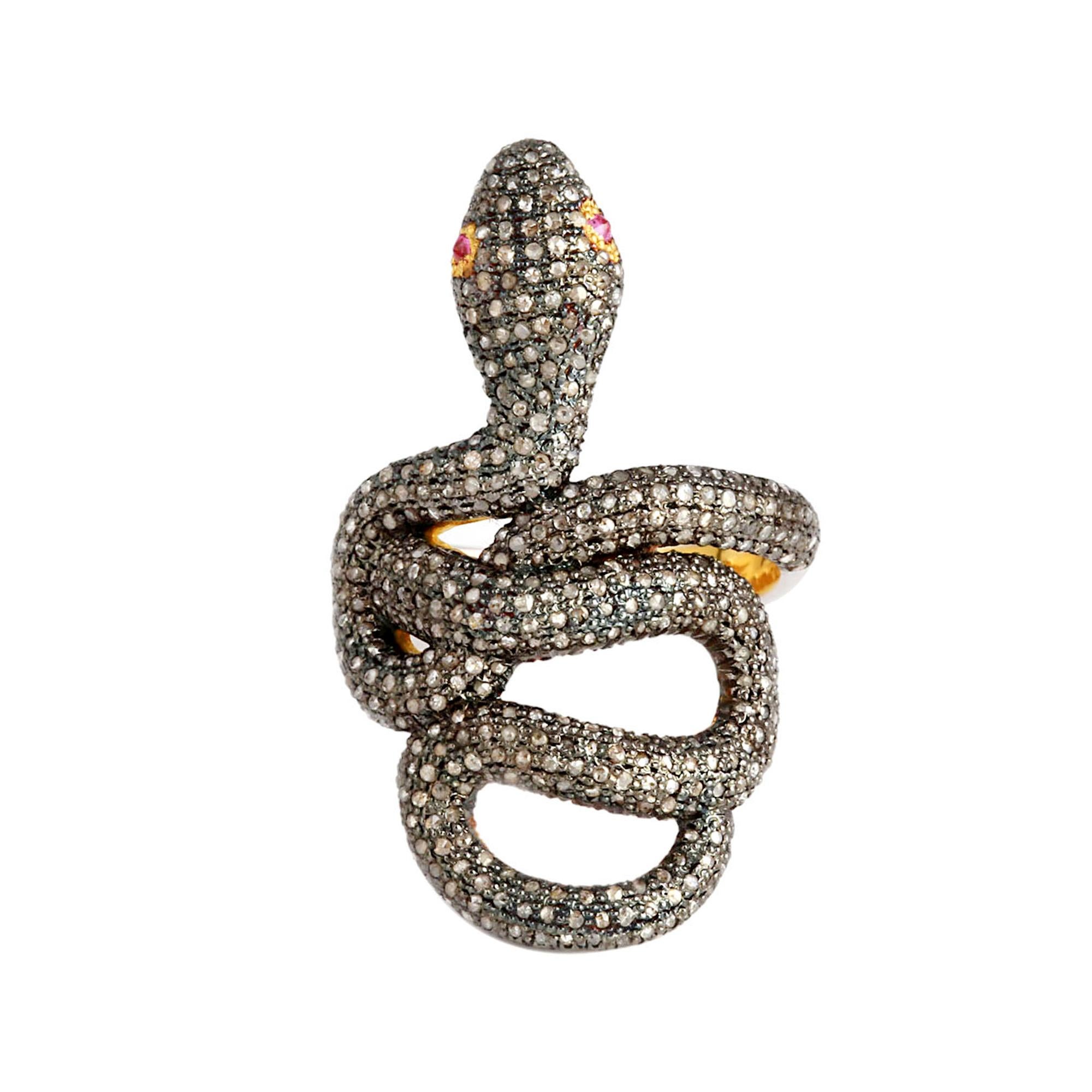 925 Sterling Silver 1.25cts Diamond snake cocktail  Ring 4