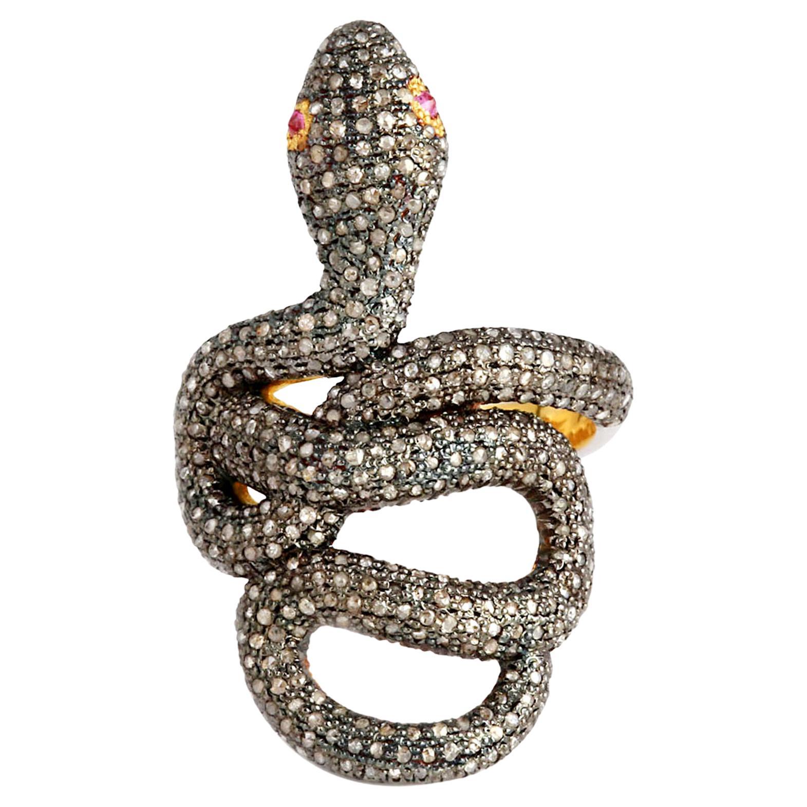 925 Sterling Silver 1.25cts Diamond snake cocktail  Ring