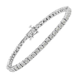 Bracelet tennis à chaton rond facetté en argent sterling et diamants taille rose 925