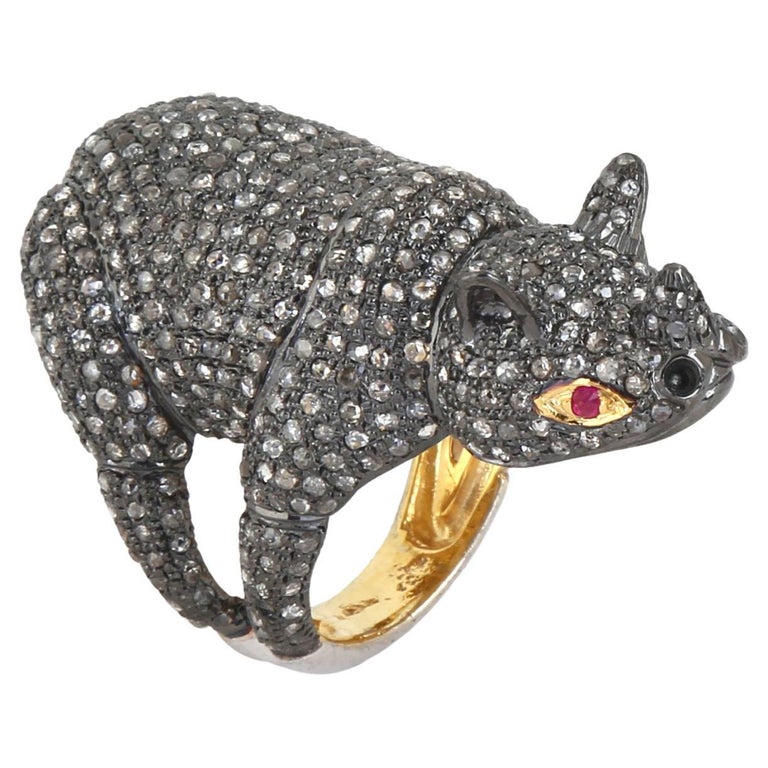 925 Sterling Silver 5.65cts Diamond and 0.06cts Ruby animal cocktail ...