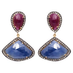925 Sterling Silver 1.17cts Diamond & Sapphire/Ruby Earring