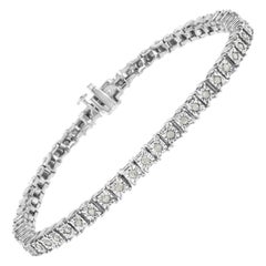 .925 Sterling Silver Diamond Square Frame Miracle-Set Tennis Bracelet