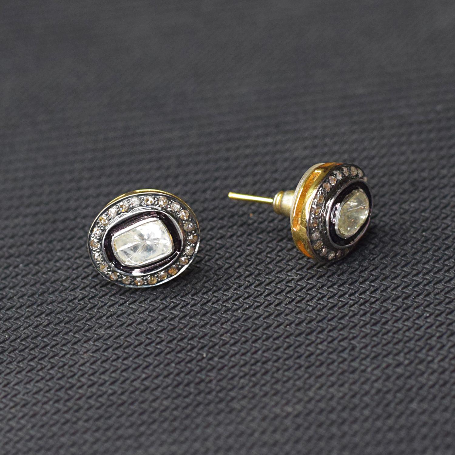 Women's 925 Sterling Silver Diamond Studded Stud Earring with 0.88 Carat Diamonds