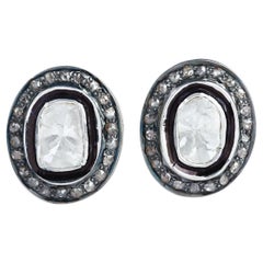 925 Sterling Silver Diamond Studded Stud Earring with 0.88 Carat Diamonds