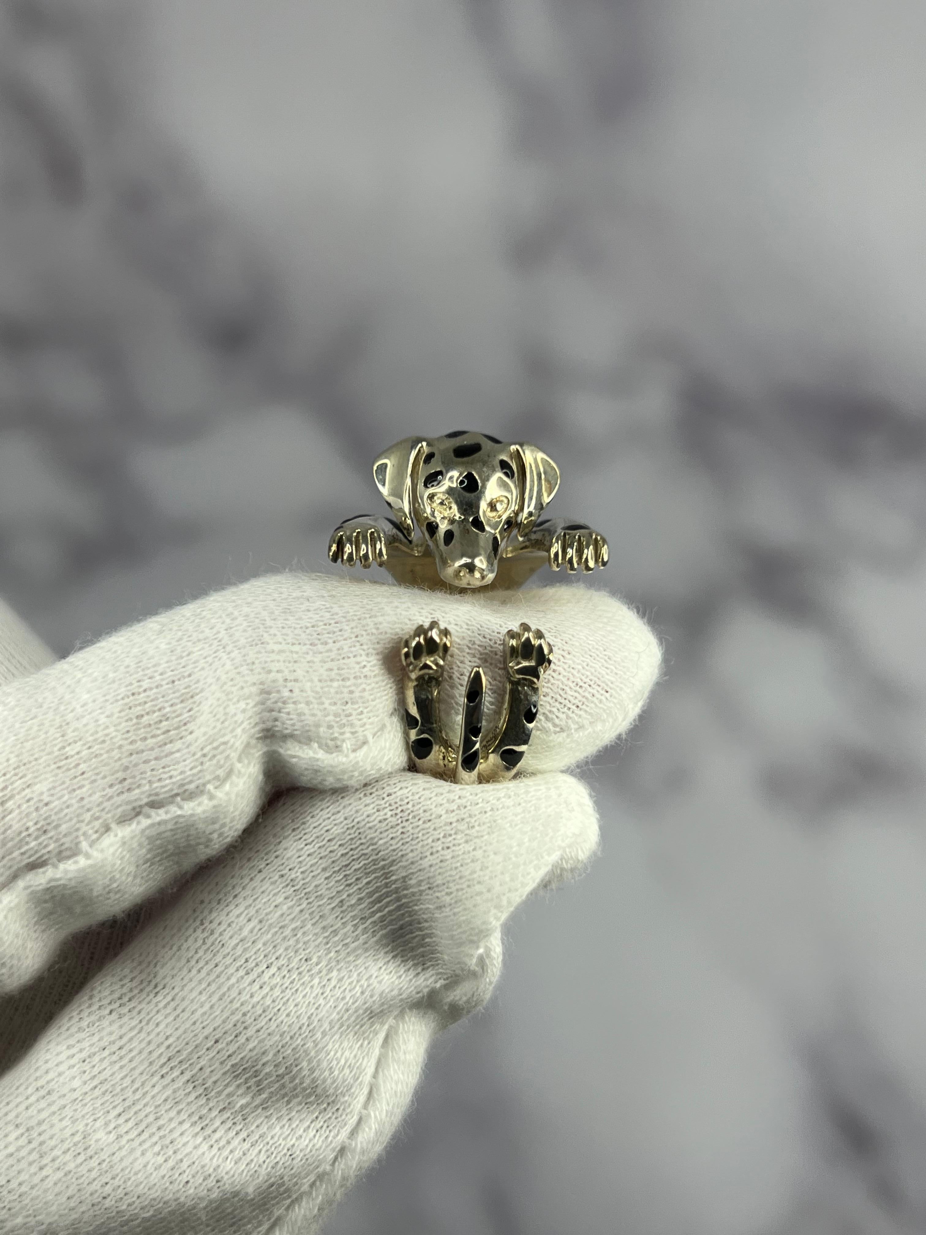 925 Sterlingsilber Hunde-Puppy-Tierschliff Dalmatinischer einzigartiger Statement Hug Ring 8