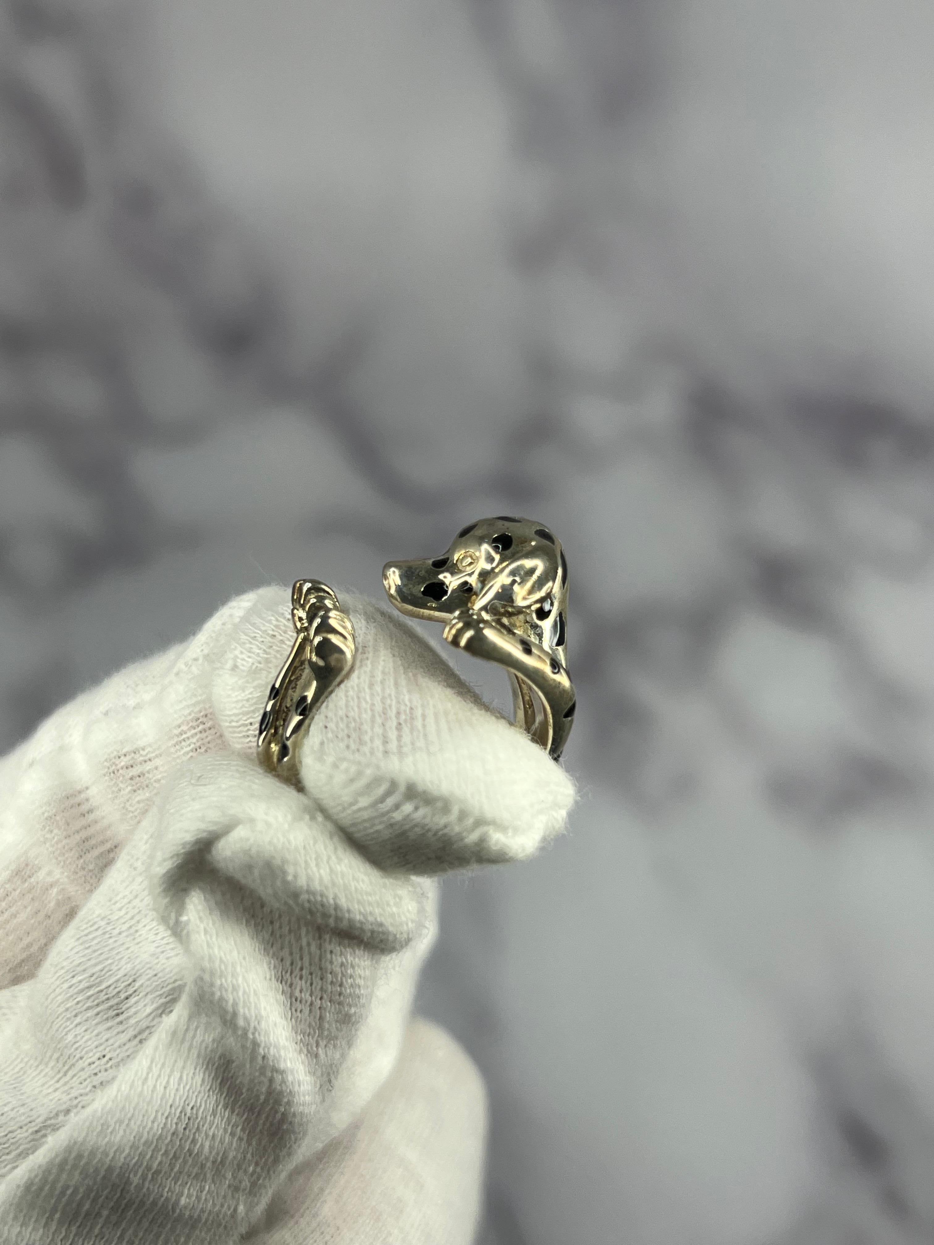925 Sterlingsilber Hunde-Puppy-Tierschliff Dalmatinischer einzigartiger Statement Hug Ring 9