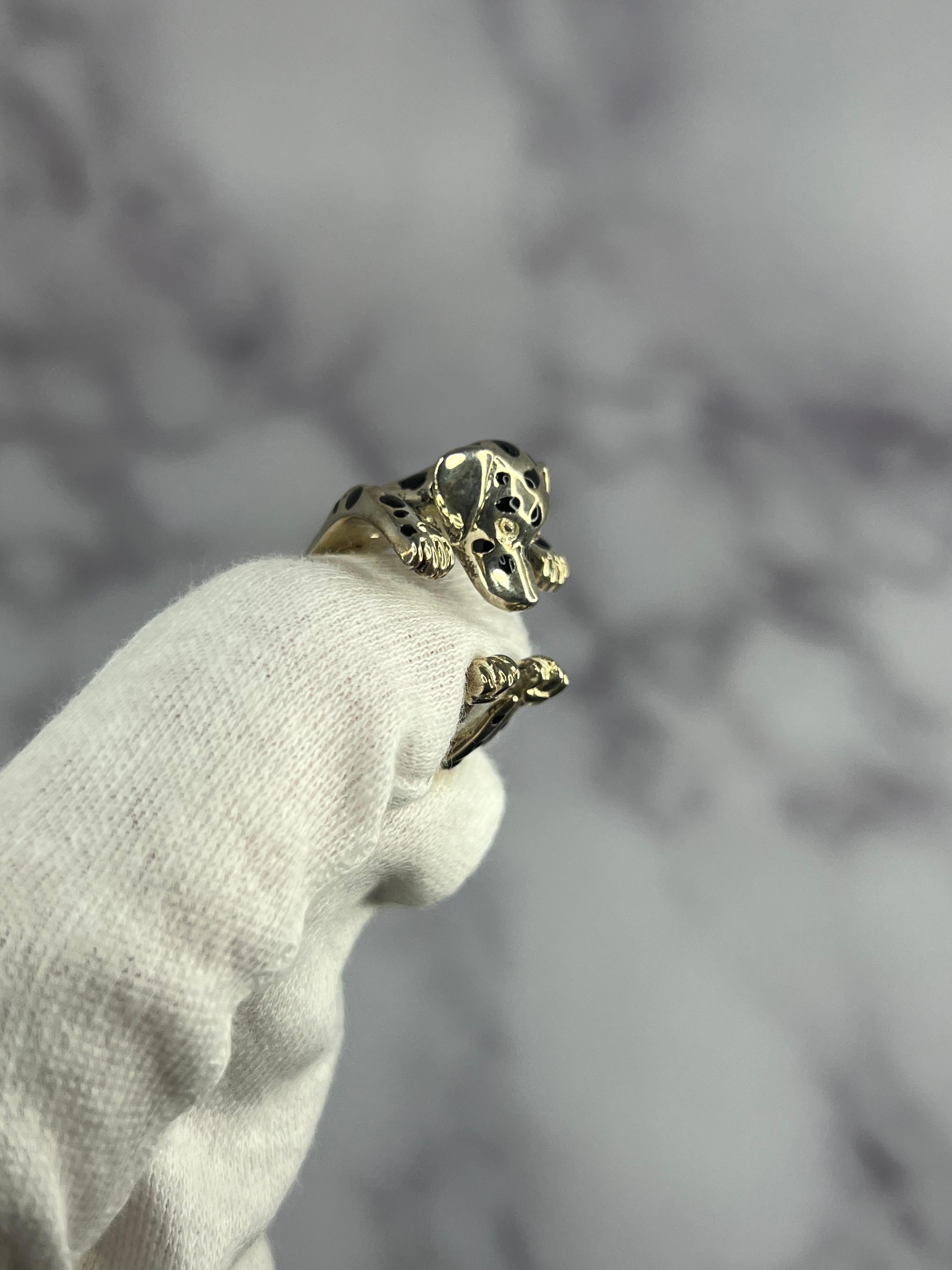925 Sterlingsilber Hunde-Puppy-Tierschliff Dalmatinischer einzigartiger Statement Hug Ring 10