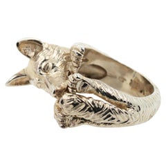 925 Sterling Silver Dog Puppy Animal Cute German Shepherd Unique Open Hug Ring
