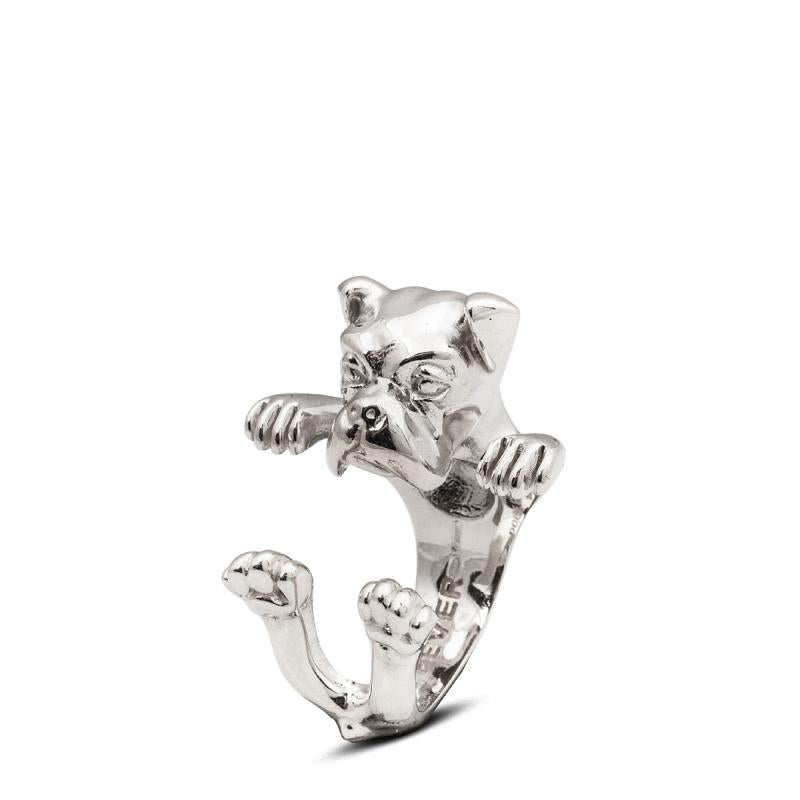 925 Sterling Silver Dog Puppy Animal Nature Cute Boxer Open Hug Statement Ring
-Dog Fever sterling silver Hug ring faithfully portrays the iconic dog breed.
-Cute, fun and versatile
-925 Sterling Silver
-Entirely designed and handcrafted in
