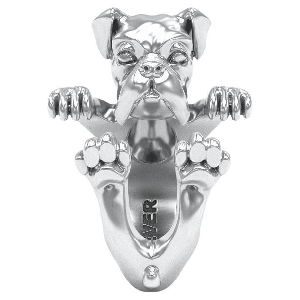 925 Sterling Silver Dog Puppy Animal Nature Cute Boxer Open Hug Statement Statement Ring en vente