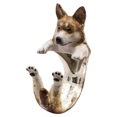 925 Sterling Silver Dog Puppy Animal Nature Cute Brown Corgie Statement Ring