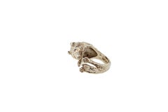 925 Sterling Silber Hund Mohnblumen Tier Naturschliff Collie Statement Großer offener Ring