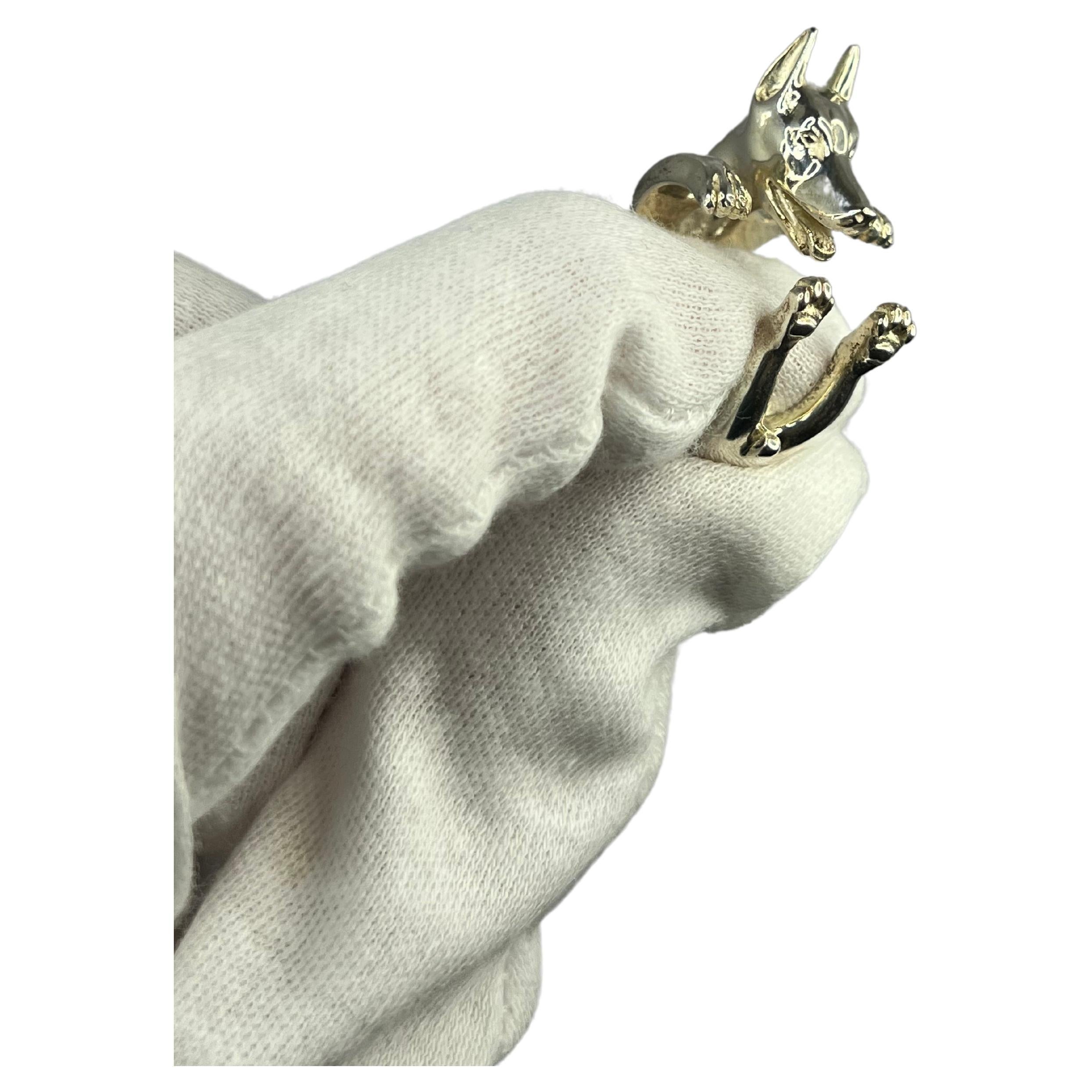 Women's or Men's 925 Sterling Silver Dog Puppy Animal Unique Doberman Statement Open Hug Ring For Sale