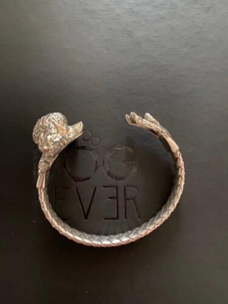 925 Sterling Silver Dog Puppy Animal Hug Poodle Statement Cuff Bracelet Bangle For Sale 6