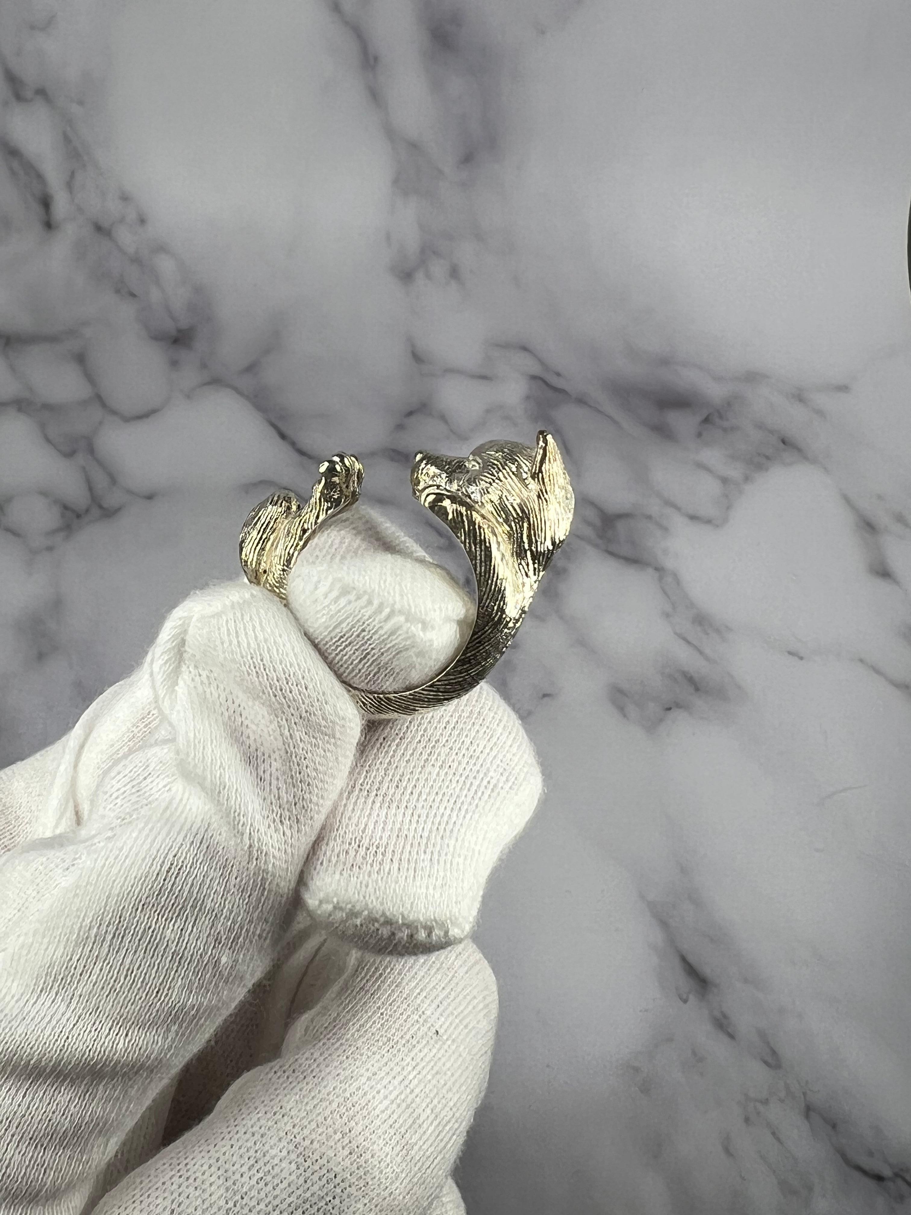 925 Sterling Silver Dog Puppy Animal Smile Cute Akita Shiba Inu Hug Open Ring 4