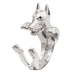 925 Sterlingsilber Hund Mohnblumen Tier Einzigartiger Doberman Statement Offener riesiger Ring