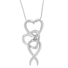 925 Sterling Silver Double-Heart & Awareness Ribbon Linked Pendant Necklace
