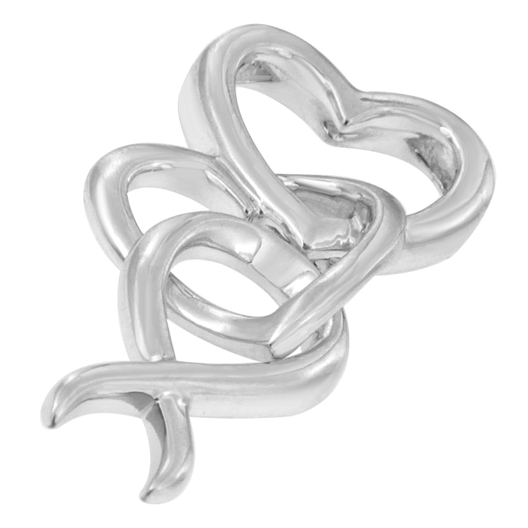 Moderno Collana con ciondolo con doppio cuore e nastro di sensibilizzazione in argento 925 in vendita