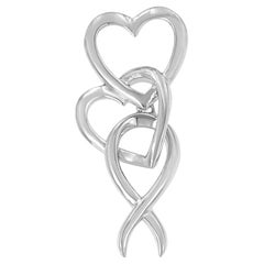 925 Sterling Silver Double-Heart & Awareness Ribbon Linked Pendant Necklace