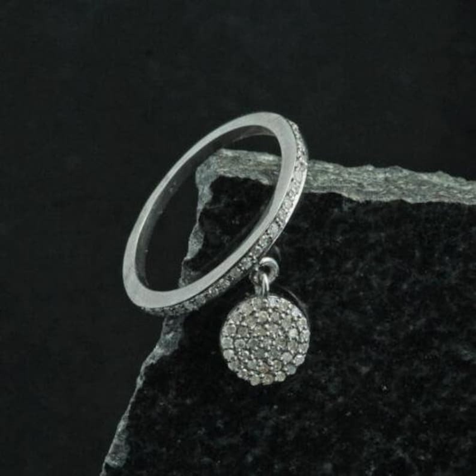 925 Sterling Silver Drop Band Ring Pave Diamond Ring Anniversary Gift For Women.