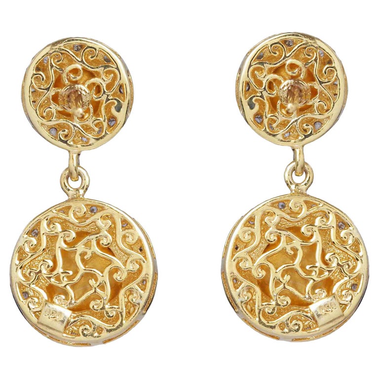 925 Sterling Silver Drop Dangle Earring with 0.290 carat Gold For Sale