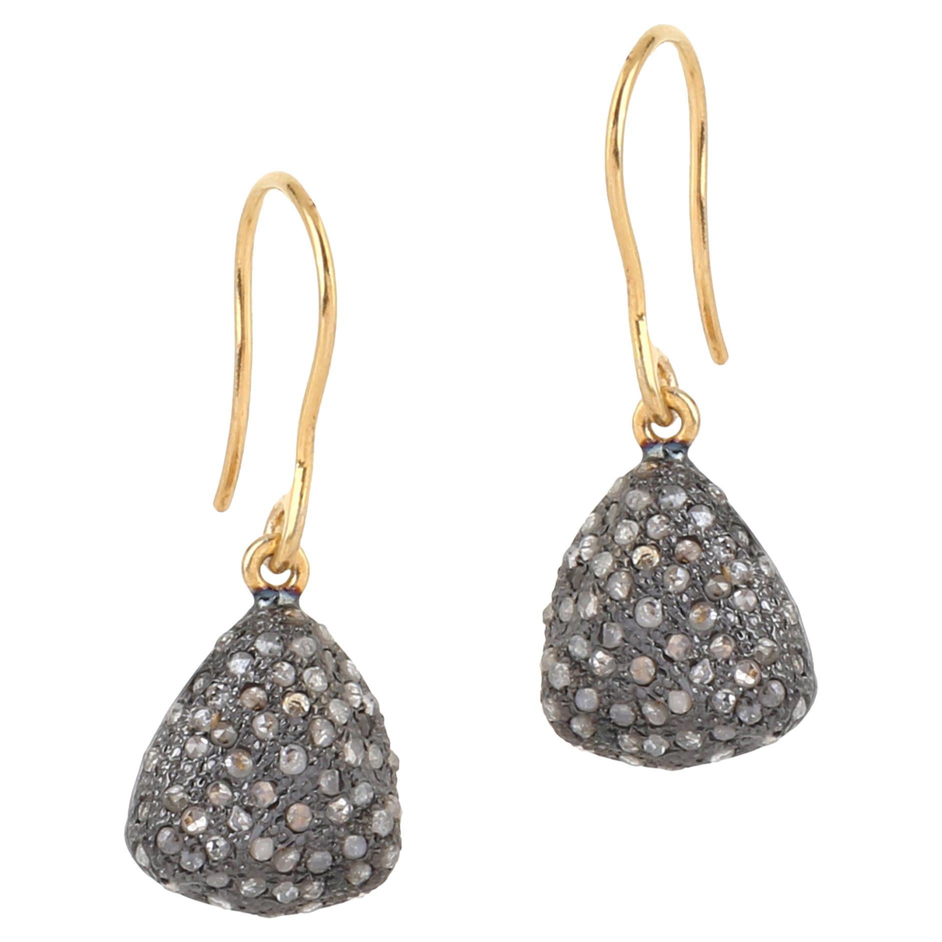 1.20 Carat Diamond Cluster White Gold Drop Dangle Earrings For Sale at