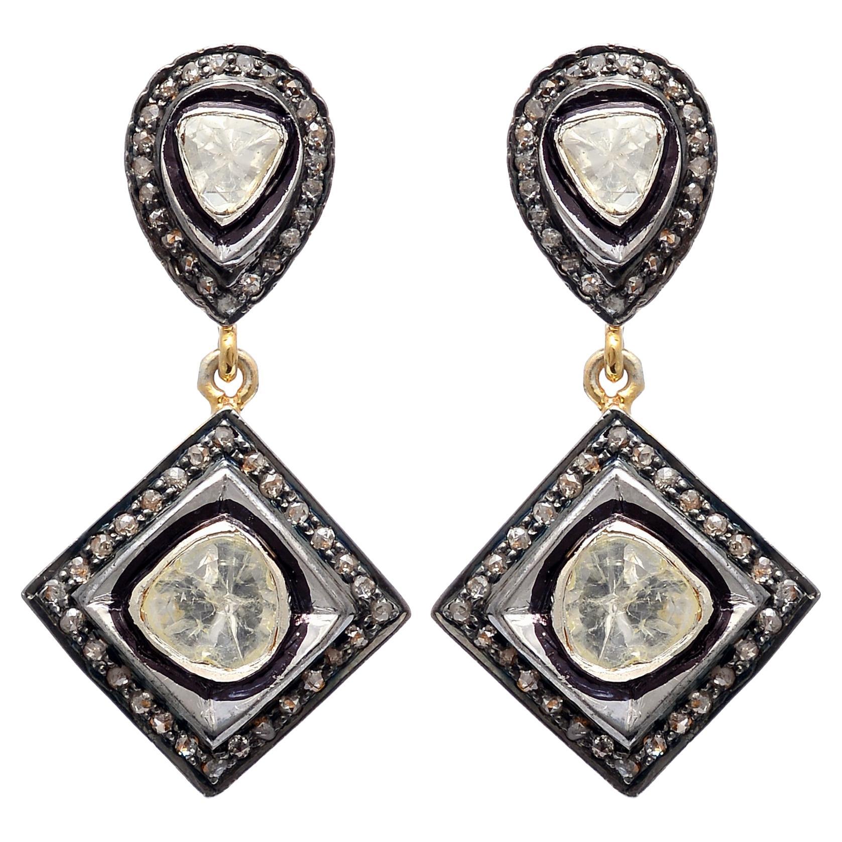 925 Sterling Silver Drop Dangle Earring with 1.55 Carat Diamonds For