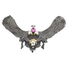 925 Sterling Silver Eagle Belt Buckle with 0.35 Carat Ruby 1.85 Carat Tourmaline