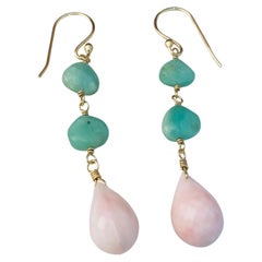 925 Sterlingsilber-Ohrring, natürlicher grüner \ Rosa Opal, baumelndes Design, Edelsteinschmuck