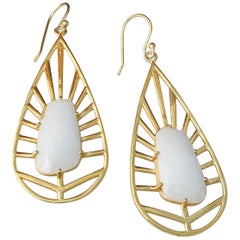 Boucles d'oreilles pendantes en argent sterling 925, motif feuille de pierre de lune naturelle