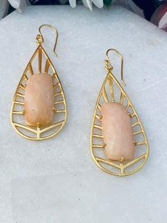 925 Sterling Silver earring, Natural Pink Opal Leaf Design Handmade Dangle