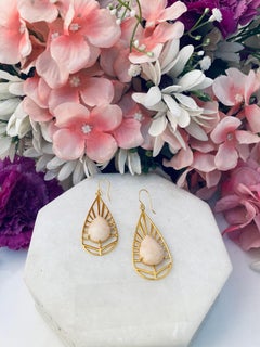 925 Sterling Silver earring, Natural Pink Opal Leaf Design Handmade Dangle