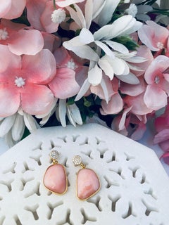 925 Sterling Silver earring, Natural Pink Opal Stud Design Handmade Dangle Gems