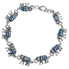 Used 925 Sterling Silver Elephant Bracelet with Sapphire and Ruby Gift for Her