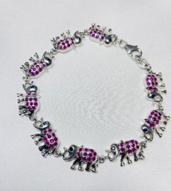 925 Sterling Silver Elephant Charm Bracelet with Ruby and Sapphire for Her