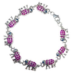 925 Sterling Silver Elephant Charm Bracelet with Ruby and Sapphire for Her
