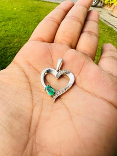 925 Sterling Silver Emerald and Diamond Accent Heart Pendant Valentine Gift