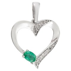 .925 Sterling Silver Emerald and Diamond Accent Heart Pendant Valentine Gift