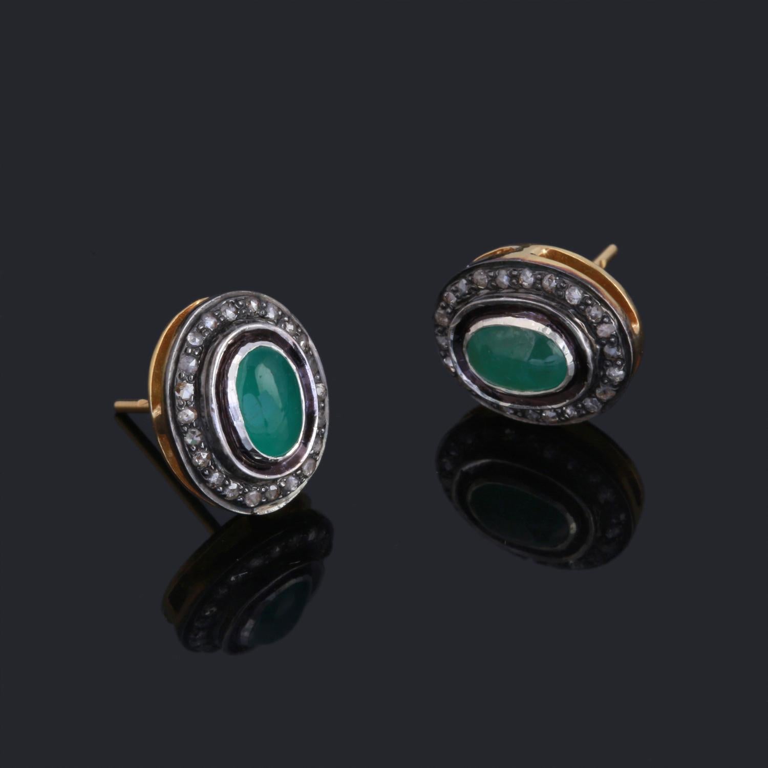 Women's 925 Sterling Silver Emerald Stud Earring with Diamonds 0.55 Carat
