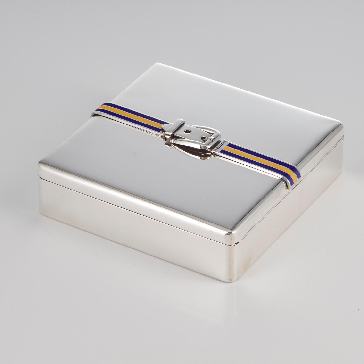 Italian 925 Sterling Silver & Enamel Box with Strap Detail Italy circa 1960 For Sale